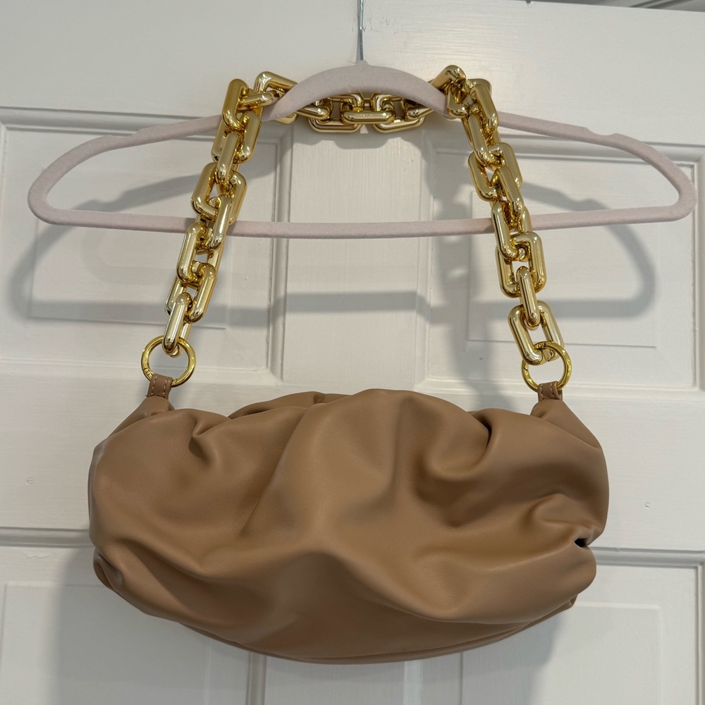 Gold Chain Handle Tan Women's Shoulder Bag